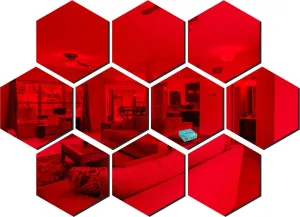 10 Hexagon Red Wall Mirrors|Acrylic Stickers|Mirrors|Wall Mirror Stickers|Wall Mirror Decor|Stickers for Wall|Sticker Mirror|Acrylic Mirror|Mirror for Wall|Mirror Stickers.201