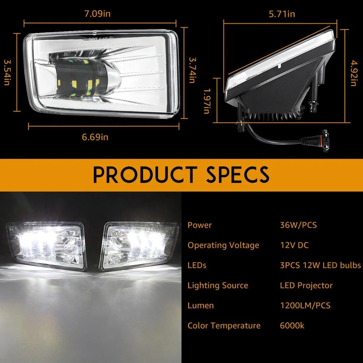 (2pcs/set) 36W Chrome LED Fog Lights 5202 for GMC YUKON 2015-2016