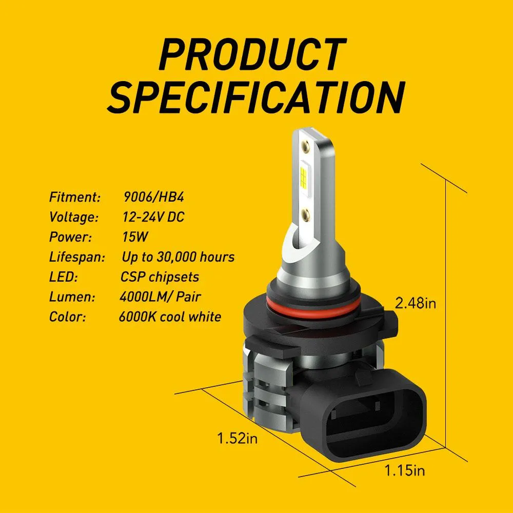 9006/HB4 LED Fog Light Bulbs, 4000 Lumens Extremely Bright with CSP Chip
