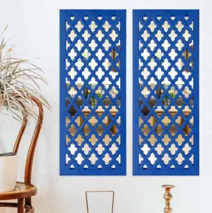 ANTIQUE DECORS Decorative Wooden Mirror Panels for Wall, 30x12 Inches, Set of 2, Blue