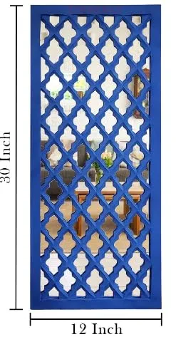 ANTIQUE DECORS Decorative Wooden Mirror Panels for Wall, 30x12 Inches, Set of 2, Blue
