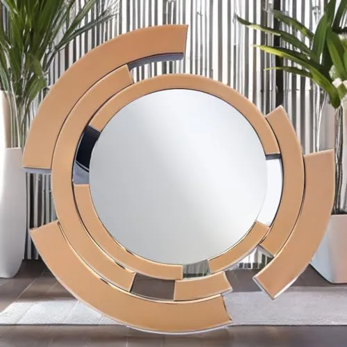 AR MODULERS Circle Sun Blade Gold Chrome Decorative Wall Mounted Mirror for Living Room, Bedroom, Dining Room, Bathroom or Office, Home Decor