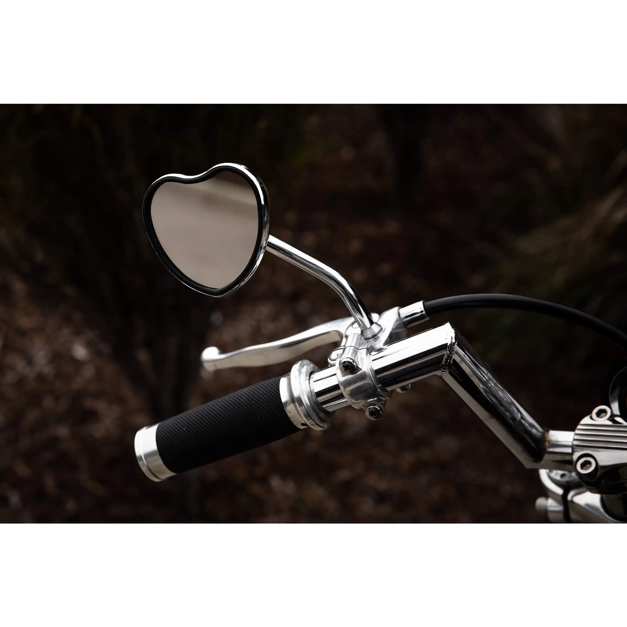 Black Heart Motorcycle Mirror - Clamp On - Black