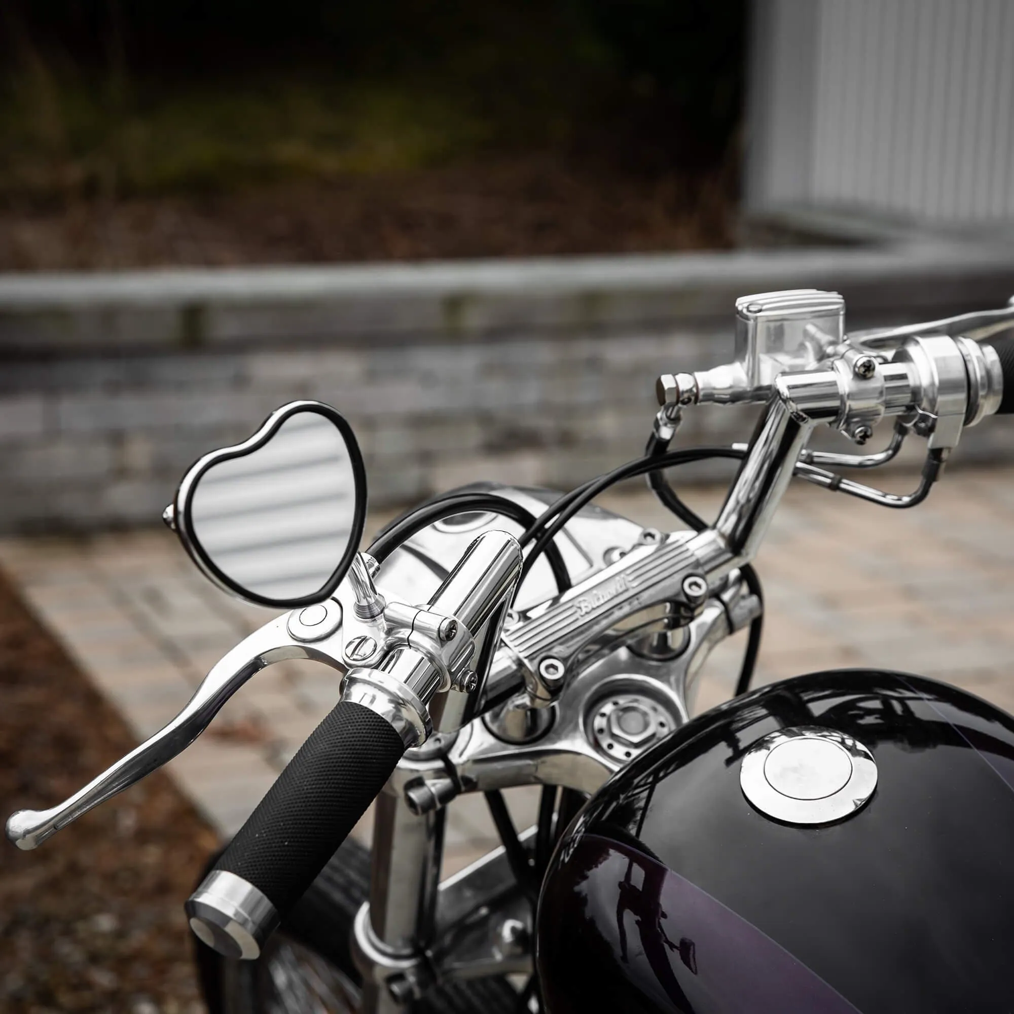 Black Heart Motorcycle Mirror - Clamp On - Black