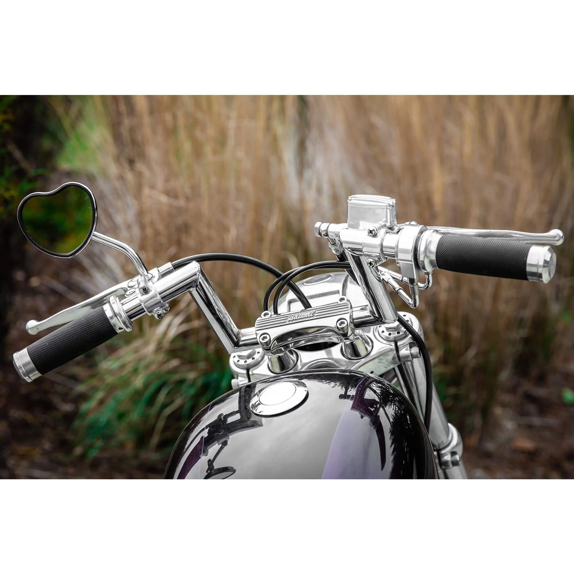 Black Heart Motorcycle Mirror - Clamp On - Black