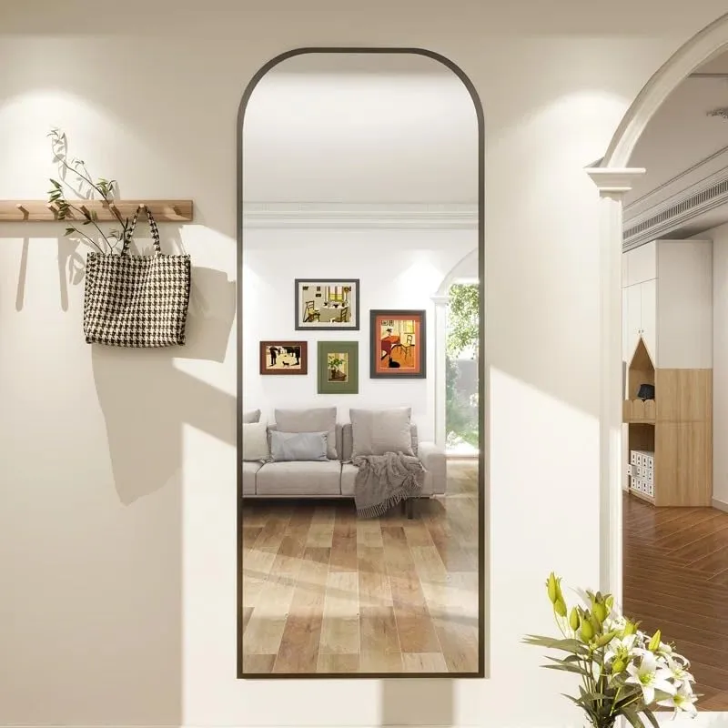 BUNGALOW MERCER Aluminum Profile Full-Length Mirror - Elegant for Living Room and Bedroom (Black, 70x24inch)