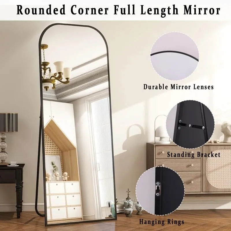 BUNGALOW MERCER Aluminum Profile Full-Length Mirror - Elegant for Living Room and Bedroom (Black, 70x24inch)