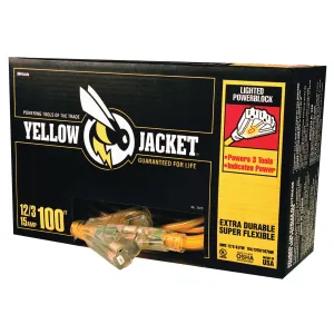 CCI 2820 Power Block, 100 ft L, 3 -Outlet, 15 A, 125 V, Yellow Sheath