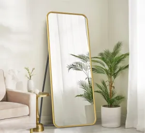 CORSICA DESIGNS 58x23x12 Rectangle Metal Freestanding Mirror for Living Room, Bedroom and Dressing Corner, Full Length Big Modern Mirror with Stand, Saint Gobain Glass (Rounded, 58"x23"x12")
