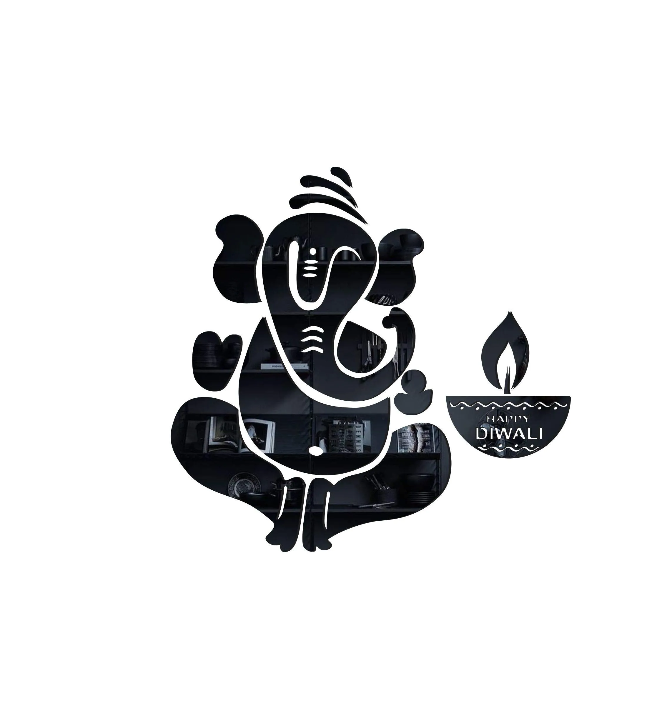 Decor Kafe Shri Ganesh Diwali Decorations Acrylic 3D Mirror Wall Sticker (Black)_MBL201