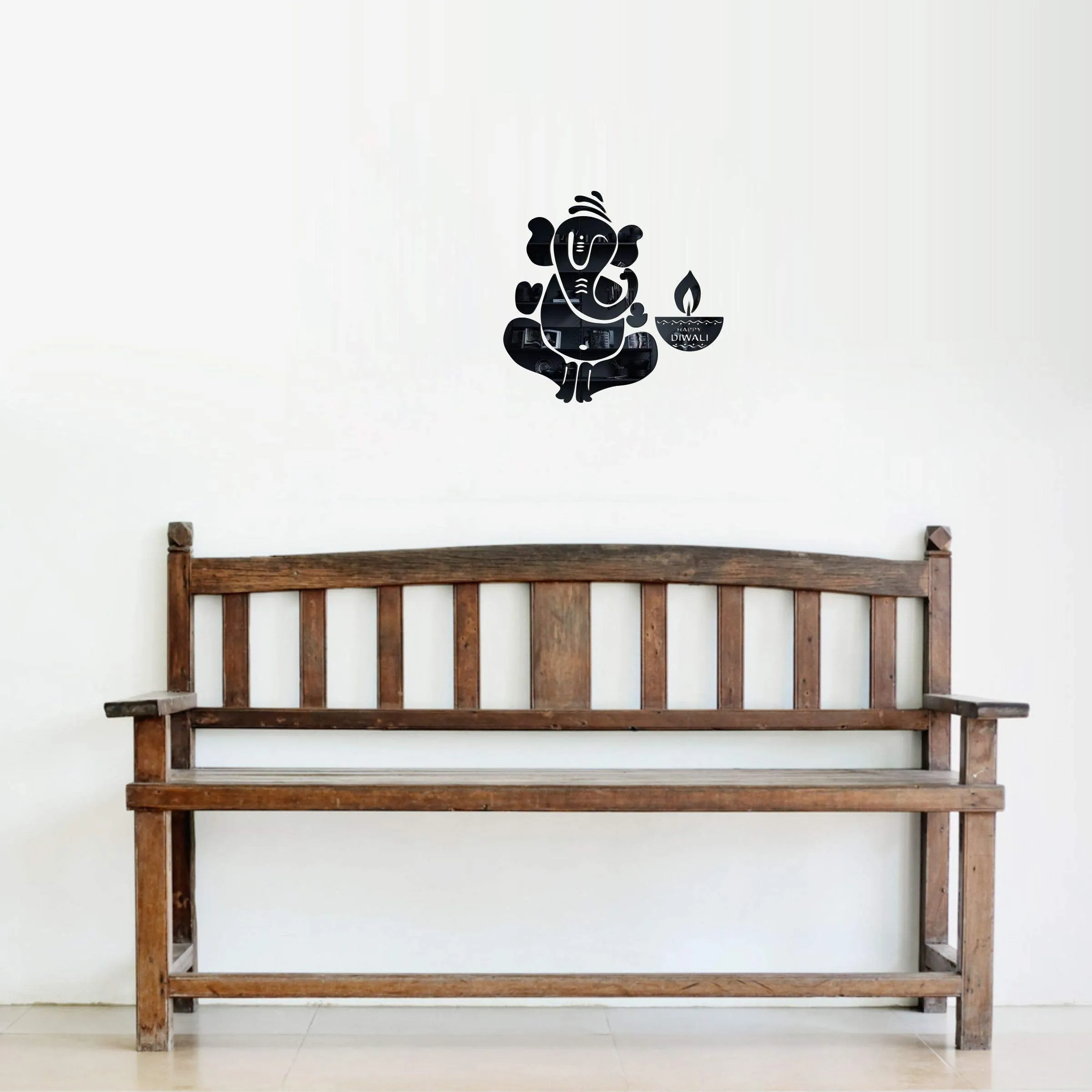 Decor Kafe Shri Ganesh Diwali Decorations Acrylic 3D Mirror Wall Sticker (Black)_MBL201