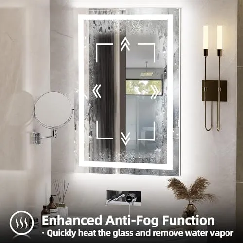 Fabels Modern LED Light Mirror: Polished Look with Antifog Technology - Circle Design Touch Sensor Different Than Main Image (24 x 30 Inches)