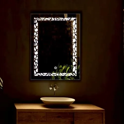 Fabels Modern LED Light Mirror: Polished Look with Antifog Technology - Circle Design Touch Sensor Different Than Main Image (24 x 30 Inches)