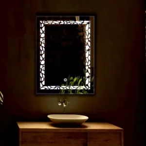 Fabels Modern LED Light Mirror: Polished Look with Antifog Technology - Circle Design Touch Sensor Different Than Main Image (24 x 30 Inches)