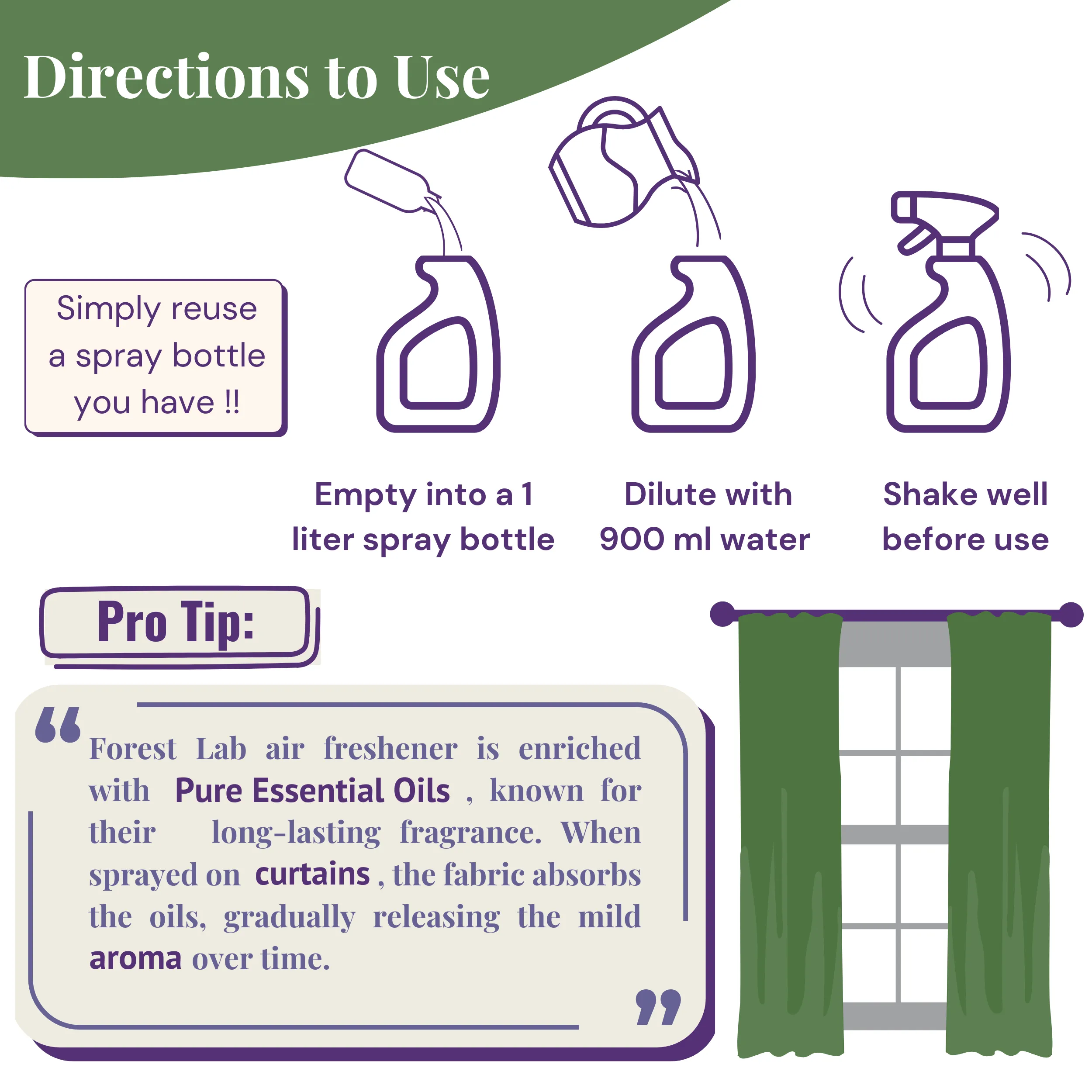 Forest Lab Natural Air Freshener | Lavender & Rosemary Pure Essential Oils | Chemical Free | Child & Pet Friendly | Pack of 3 | (300 ml makes 3 L)