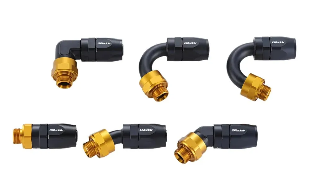 GReddy proprietary M18 x P1.5 O-ring direct -10 male Swivel Hose End(s) - Black / Gold anodized