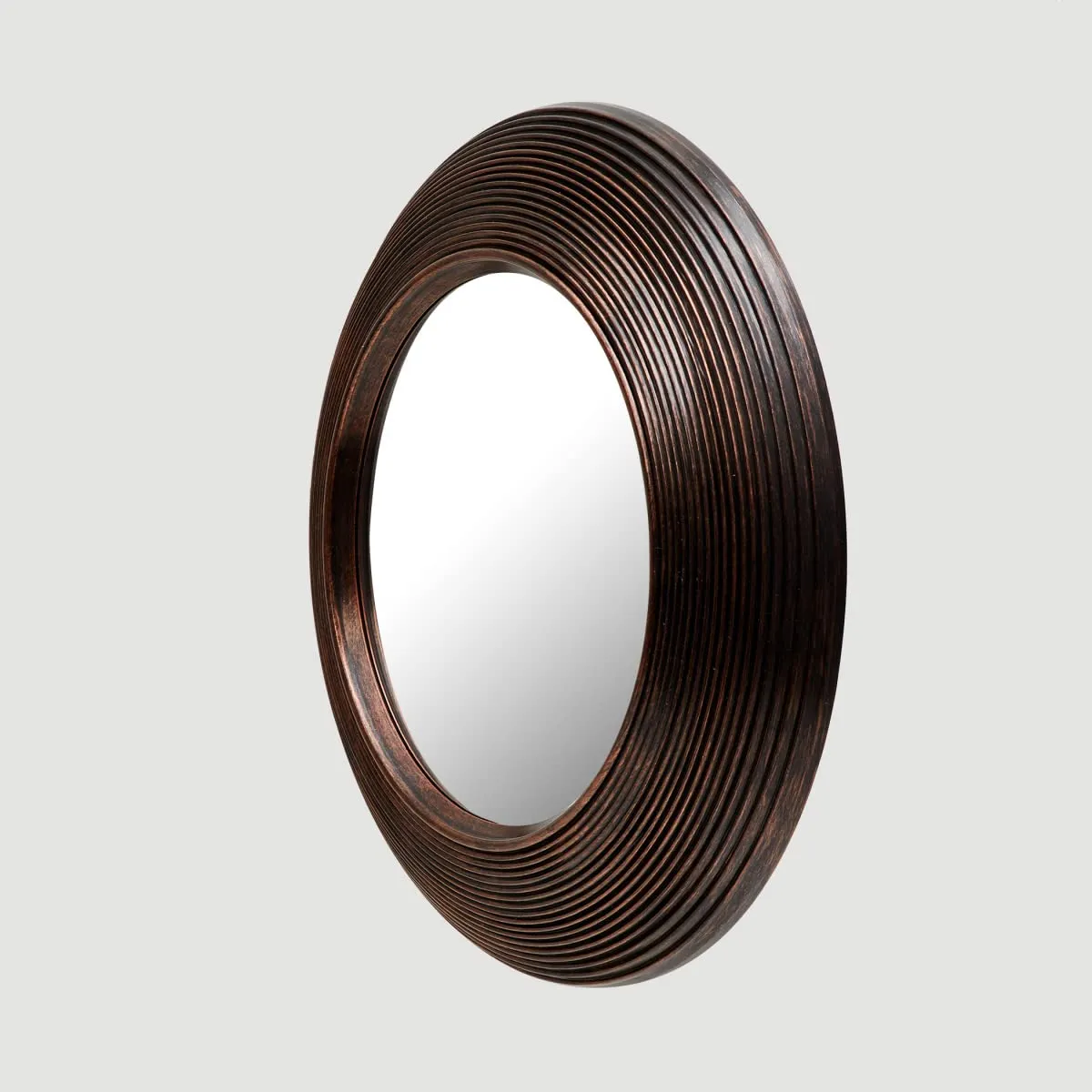Home Centre Corsica Reflection Brown Textured Round Antique Wall Mirror - 35.5cm