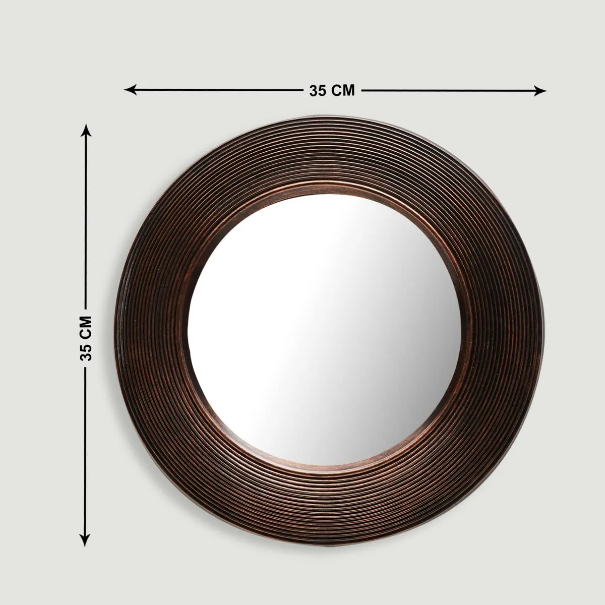 Home Centre Corsica Reflection Brown Textured Round Antique Wall Mirror - 35.5cm