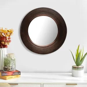 Home Centre Corsica Reflection Brown Textured Round Antique Wall Mirror - 35.5cm