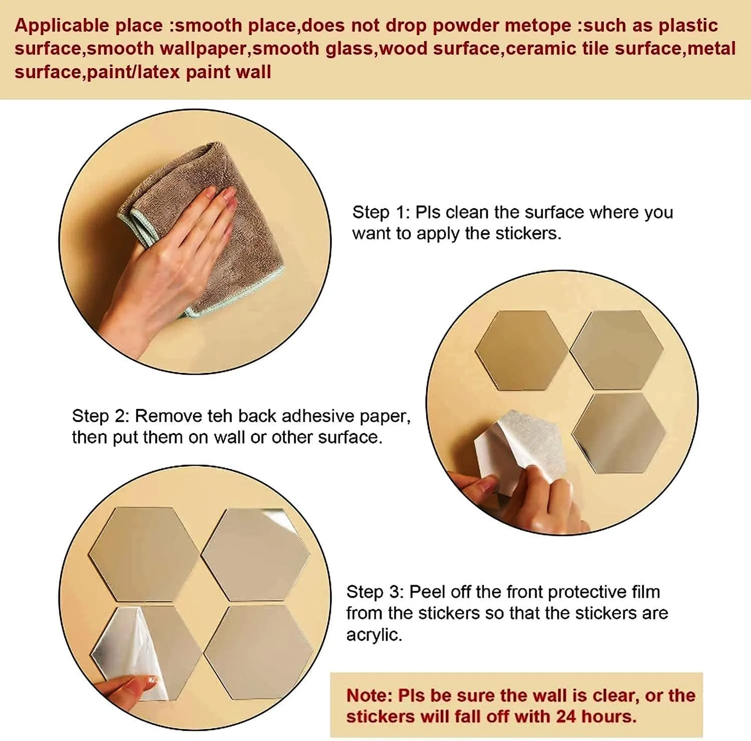 JEOGA Self Adhesive Hexagon Acrylic Mirror 3D Acrylic Decorative Stickers, Mirror for Wall,Home, Bedroom,Bathroom, Kitchen, 12.1 CM X 10.1 CM Pack of 7 with 10 Butterfly Acrylicwith