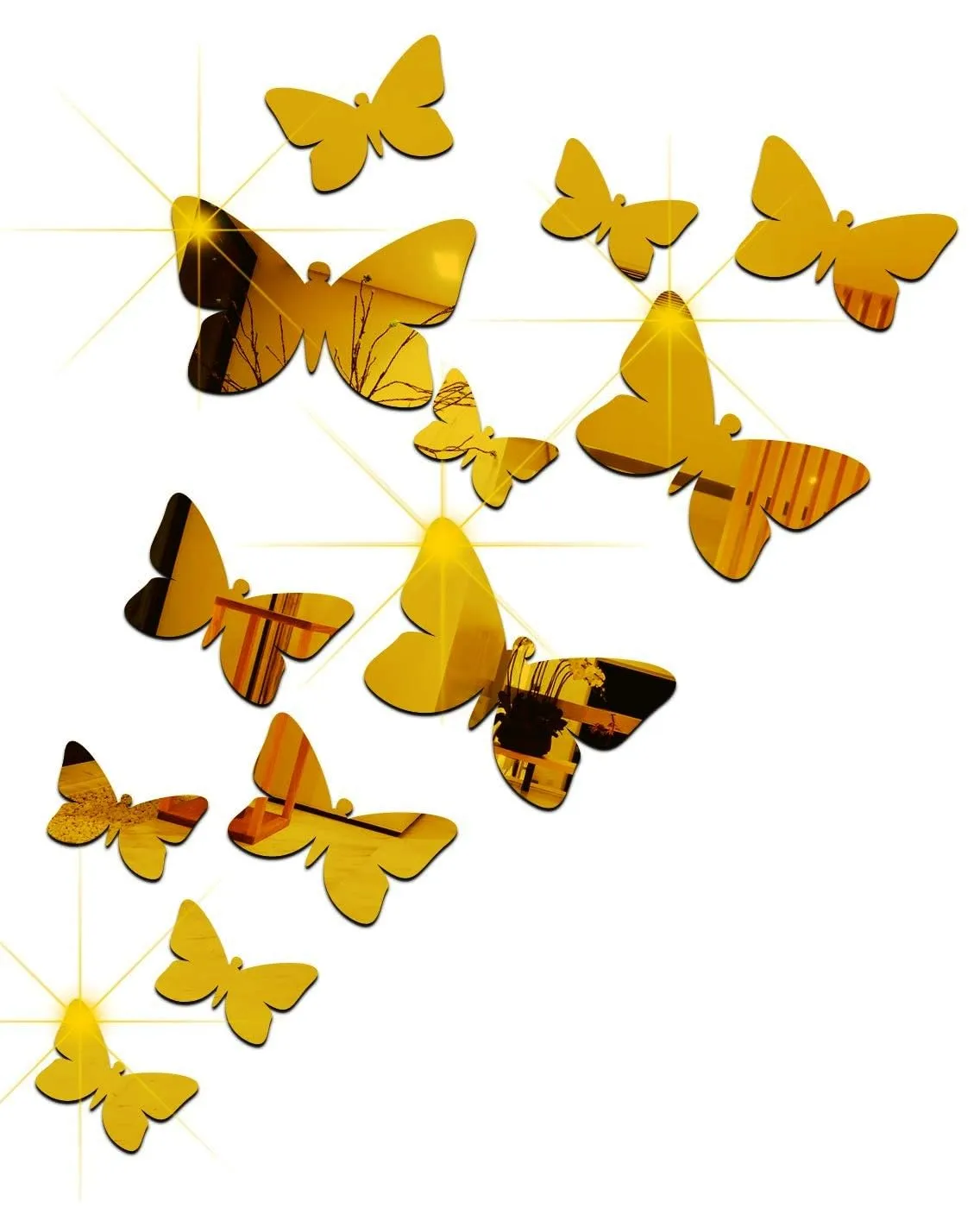 JEOGA Self Adhesive Hexagon Acrylic Mirror 3D Acrylic Decorative Stickers, Mirror for Wall,Home, Bedroom,Bathroom, Kitchen, 12.1 CM X 10.1 CM Pack of 7 with 10 Butterfly Acrylicwith