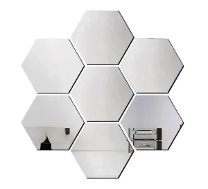 JEOGA Self Adhesive Hexagon Acrylic Mirror 3D Acrylic Decorative Stickers, Mirror for Wall,Home, Bedroom,Bathroom, Kitchen, 12.1 CM X 10.1 CM Pack of 7 with 10 Butterfly Acrylicwith