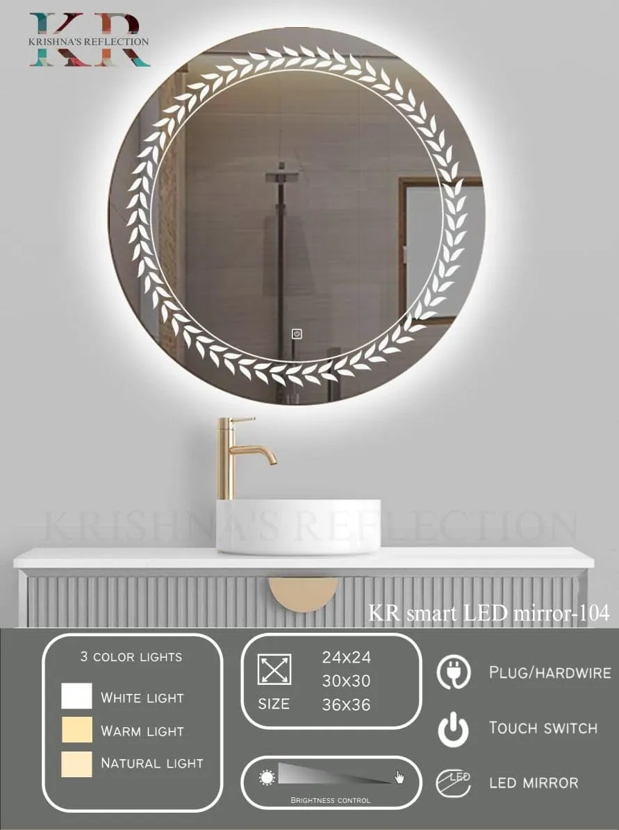 K R KRISHNA'S Reflection Wall Mount Round Touch Sensor LED Light Mirror Glass (Warm White, Natural White, 24" x 24'INCH)