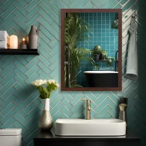 kaevion Wall Hanging 2ft Brown Water Proof PVC Framed Mirror |Wall Mirror for Bedroom or Bathroom |Home Decor Wall Mounted Mirror for Bedroom Living-Room Vanity Farmhouse| wash Room Mirror for Wall