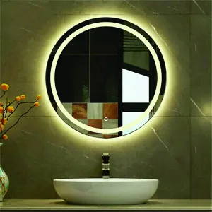 Khushi Decors LED Mirror Glass Bathroom Wall - Decorative Home Decor LED Mirror for Bedroom, Living Room, Dressing Room, Hall, Makeup Room, Wash Basin (24x24 Inch HD12)