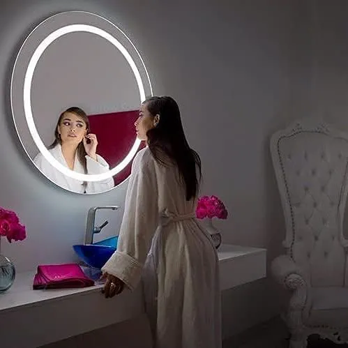Khushi Decors LED Mirror Glass Bathroom Wall - Decorative Home Decor LED Mirror for Bedroom, Living Room, Dressing Room, Hall, Makeup Room, Wash Basin (24x24 Inch HD12)