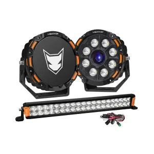 Lightfox 9 inch Osram Laser LED Driving Lights   20 inch Dual Row LED Light Bar   Wiring Kit
