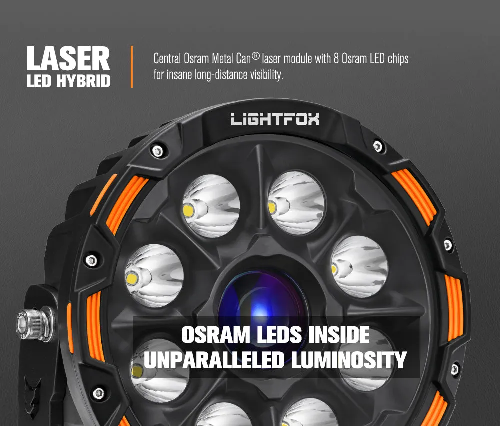 Lightfox 9 inch Osram Laser LED Driving Lights   20 inch Dual Row LED Light Bar   Wiring Kit
