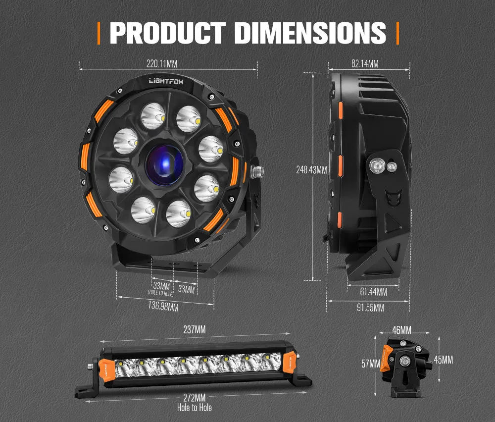 Lightfox 9 inch Osram Laser LED Driving Lights   8inch LED Light Pods   Wiring Kit