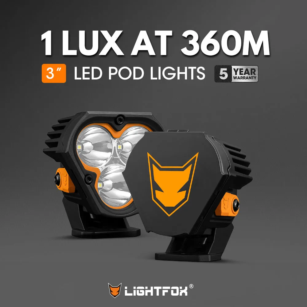 LIGHTFOX Pair 3inch Cygnus-3 Osram LED Pod Lights 1Lux@360m 3,236LM