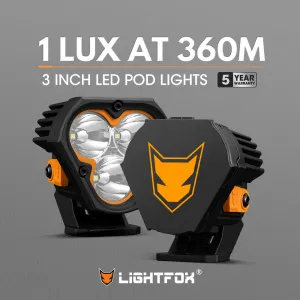 LIGHTFOX Pair 3inch Cygnus-3 Osram LED Pod Lights 1Lux@360m 3,236LM