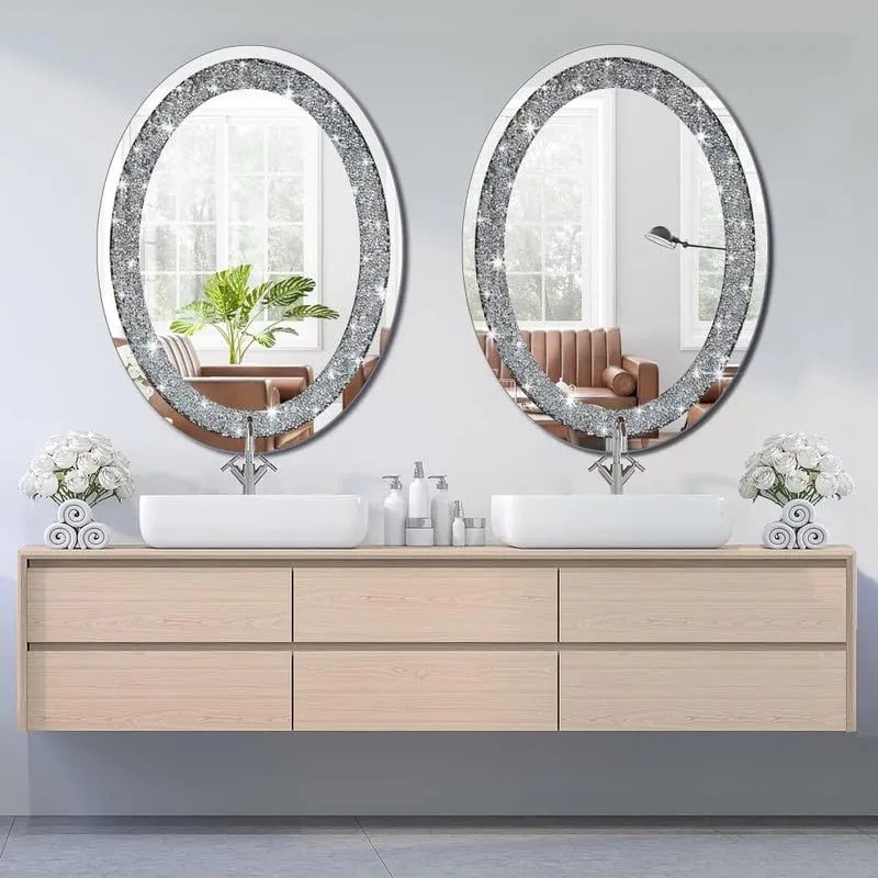 MIRORMA Crystal Wall Oval Mirror/Living Room Bedroom Bathroom Basin Home Decor 24″x18″ inch