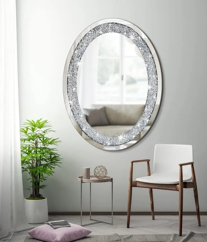 MIRORMA Crystal Wall Oval Mirror/Living Room Bedroom Bathroom Basin Home Decor 24″x18″ inch