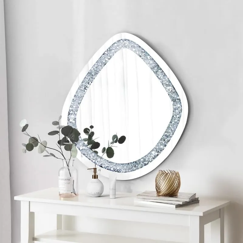 MIRORMA Wall Mirror Round Shape Diamond/Living Room Bedroom Bathroom Basin Home Decor 31″x 33″inch
