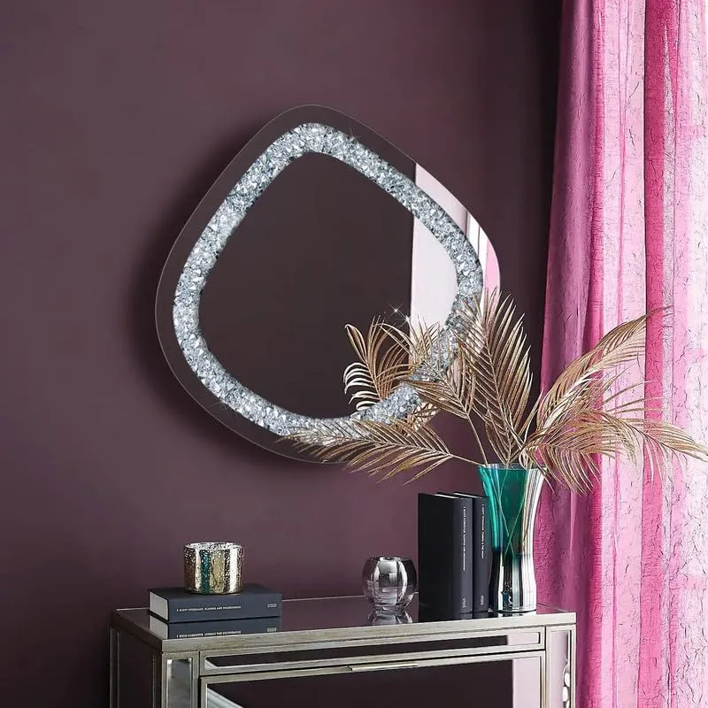 MIRORMA Wall Mirror Round Shape Diamond/Living Room Bedroom Bathroom Basin Home Decor 31″x 33″inch