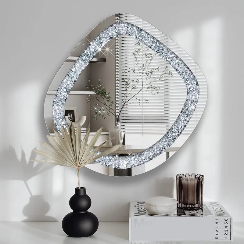MIRORMA Wall Mirror Round Shape Diamond/Living Room Bedroom Bathroom Basin Home Decor 31″x 33″inch