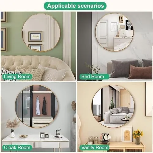 NEW METAL TRENDS Round Wall Mirror I Metal Frame I Modern Design Metal Frame I Bathroom Wash Basin, Bedroom, Drawing Room (Gold, 24 Inch)
