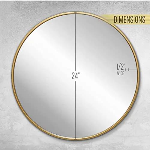 NEW METAL TRENDS Round Wall Mirror I Metal Frame I Modern Design Metal Frame I Bathroom Wash Basin, Bedroom, Drawing Room (Gold, 24 Inch)