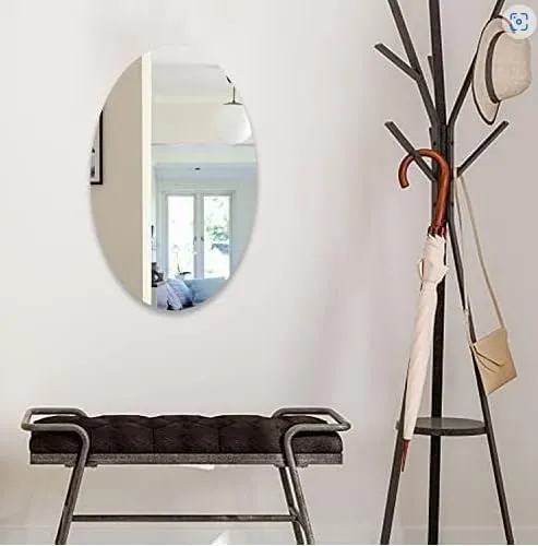 Oval Shape Adhesive Mirror Sticker for Wall on Tiles Bedroom Living Room Basin Mirror Bathroom Wall Mirror Both Side Sticker Unbreakable Plastic Wall Mirror