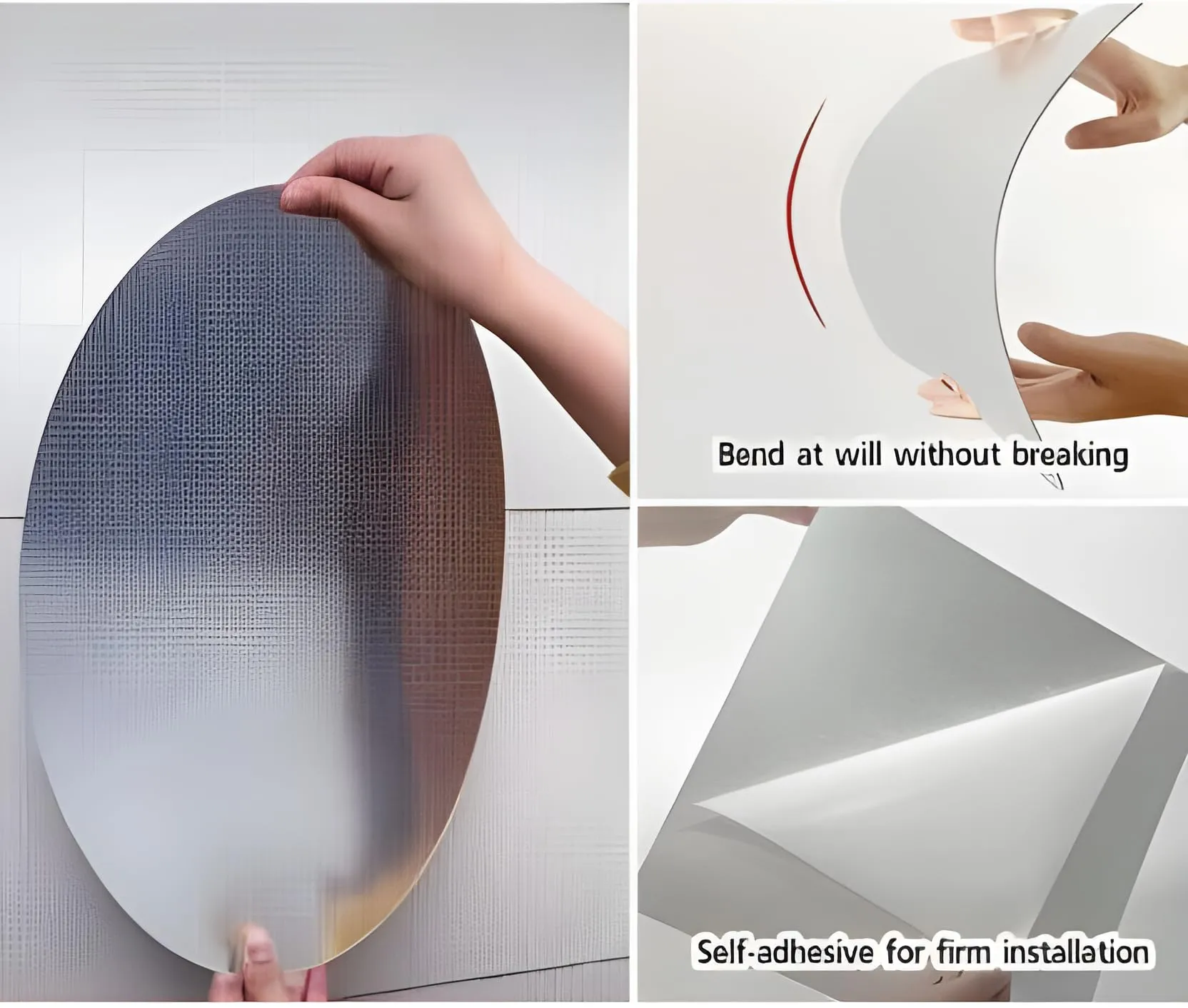 Oval Shape Adhesive Mirror Sticker for Wall on Tiles Bedroom Living Room Basin Mirror Bathroom Wall Mirror Both Side Sticker Unbreakable Plastic Wall Mirror