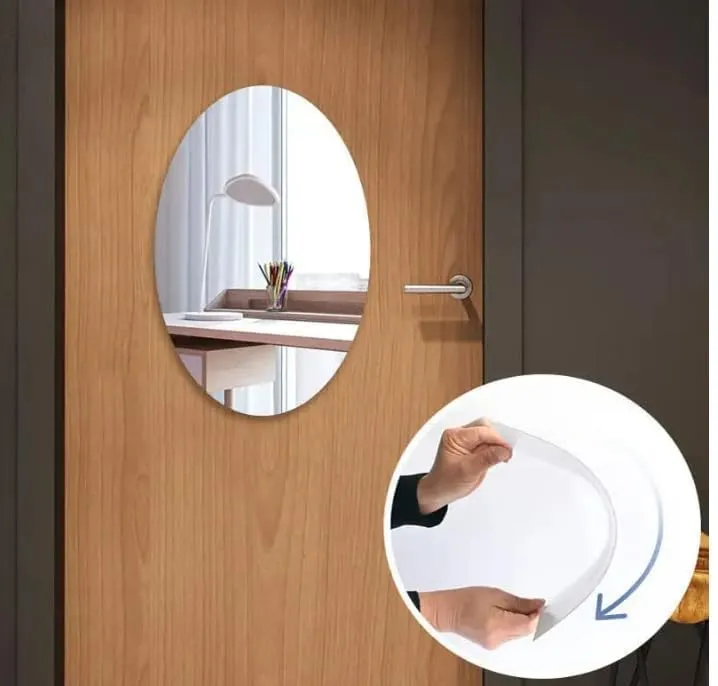 Oval Shape Adhesive Mirror Sticker for Wall on Tiles Bedroom Living Room Basin Mirror Bathroom Wall Mirror Both Side Sticker Unbreakable Plastic Wall Mirror