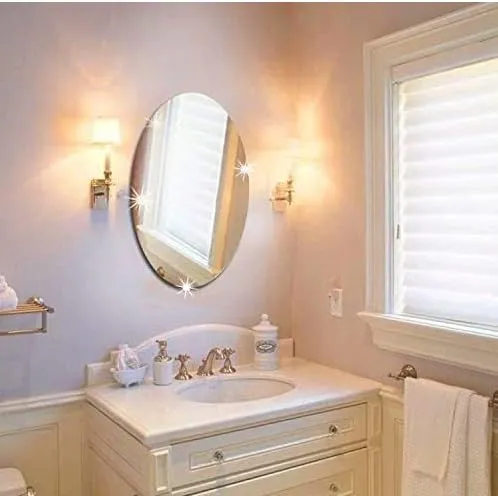 Oval Shape Adhesive Mirror Sticker for Wall on Tiles Bedroom Living Room Basin Mirror Bathroom Wall Mirror Both Side Sticker Unbreakable Plastic Wall Mirror
