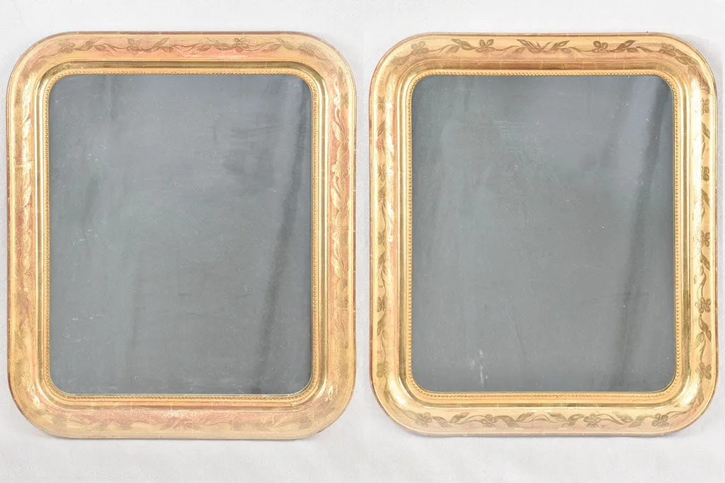 Pair of Napoleon III gilded mirrors with rounded corners 31" x 27¼"