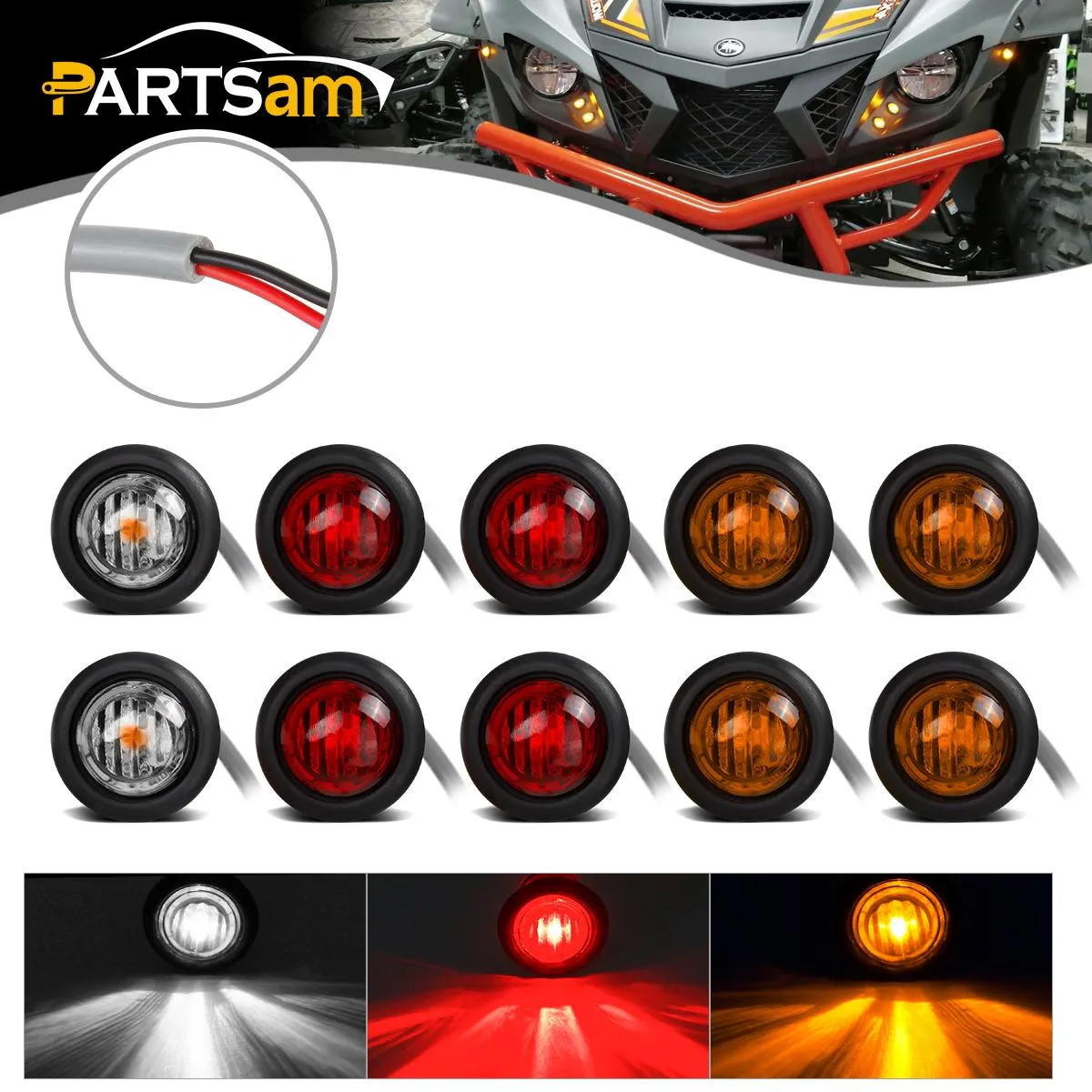 Partsam Universal UTV ATV Led Turn Signal Lights Kit Street Legal, 8Pcs Front Rear 3/4 inch Led Lights & 2Pcs 3/4 inch Clear White Led Lights interior turn signal indicators / overhead map lights
