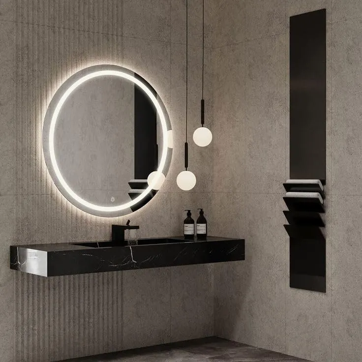 PLAZZIO Round LED Wall Mirror with Touch Sensor and 3 LED Lights (White,Warm,Natural White) Mirror for Bathroom,Wash Basin,Living Room (Size 24x24 Inch)
