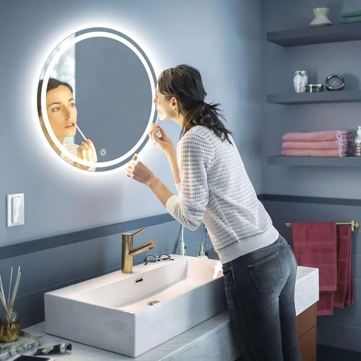 PLAZZIO Round LED Wall Mirror with Touch Sensor and 3 LED Lights (White,Warm,Natural White) Mirror for Bathroom,Wash Basin,Living Room (Size 24x24 Inch)